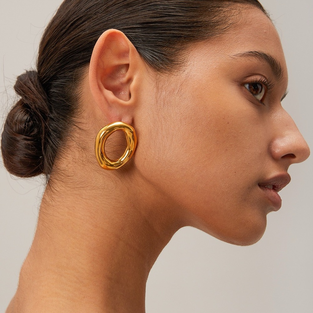 18K Gold Plated Circle Earrings*Minimalist Design*Geometric*Statement Earrings - Picture 1 of 8